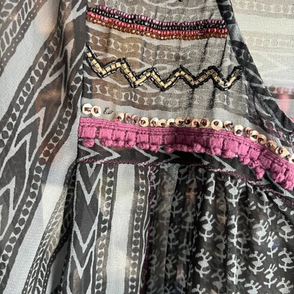 Free People Feather in the Wind Long Sleeve Beaded Tunic/Mini Dress - Picture 4 of 4